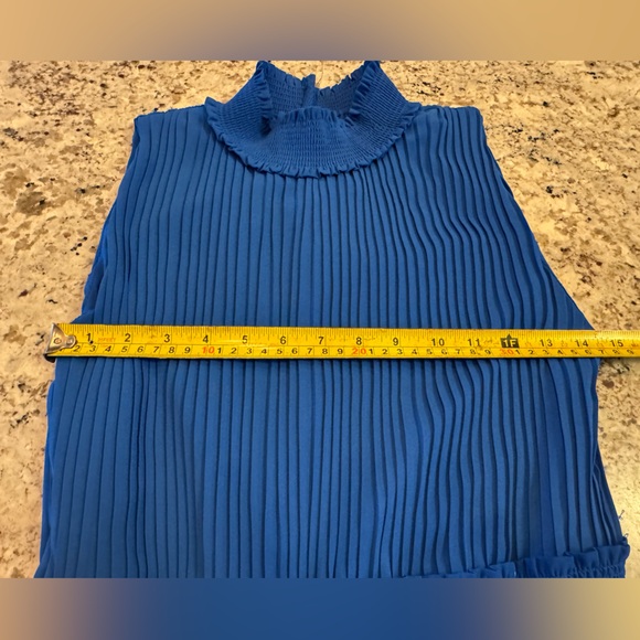 Nanette Lepore Blue Pleated Midi Dress Mock Neck - Picture 5 of 7